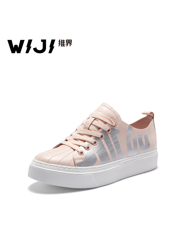 WIJI2018新款平底鞋女韩版学生系带真皮板鞋百搭甜美风白搭休闲鞋