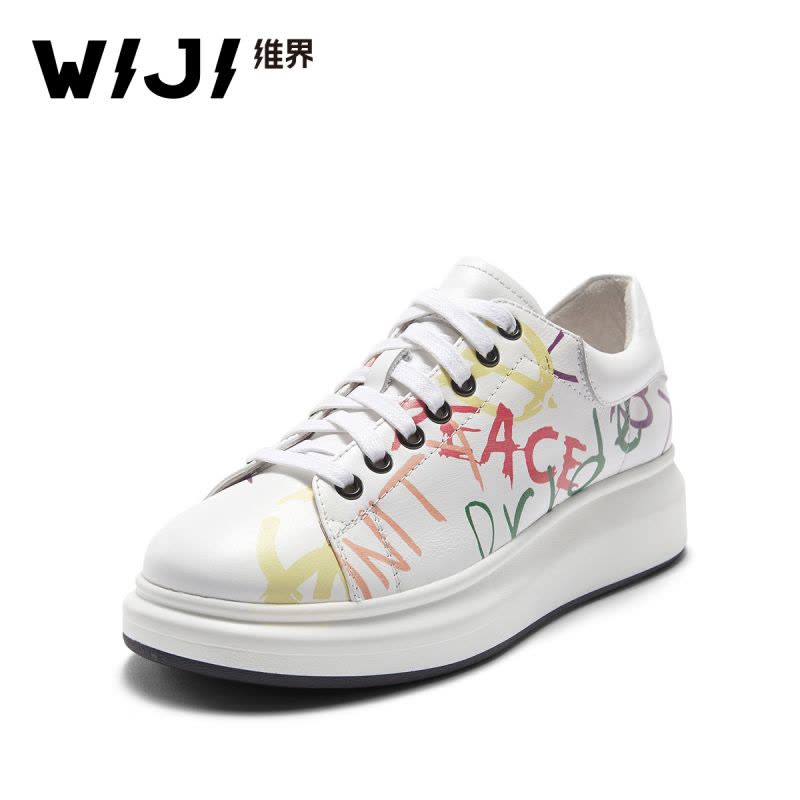 WIJI女鞋2018春季新款韩版时尚潮流板鞋深口厚底系带蝴蝶休闲单鞋图片