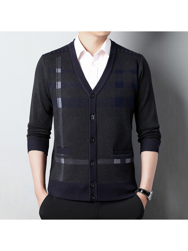 长袖开衫中年加厚保暖商务开衫外套爸爸装秋冬针织开衫男式羊毛衫