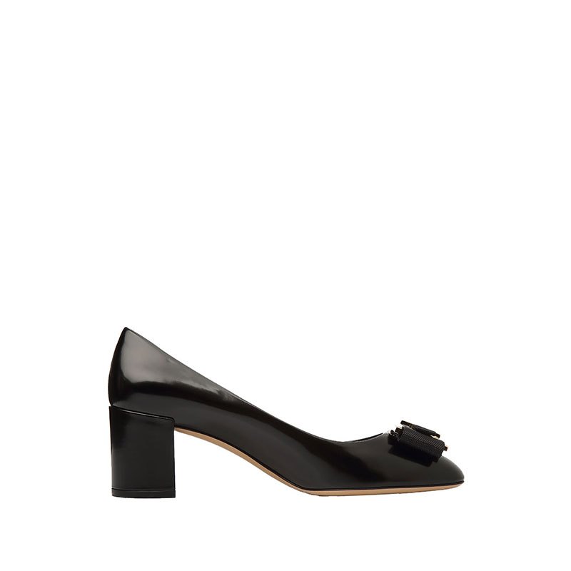 FERRAGAMO PRATOVARA金属缎面蝴蝶结女士中跟鞋 672625NERO