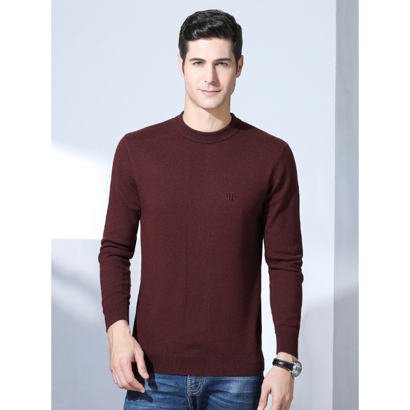恒源祥男士纯羊毛衫男秋冬季款长袖毛衣男套头纯色打底衫