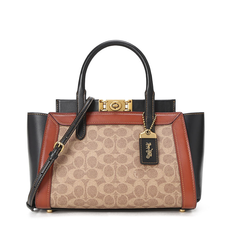 蔻驰coachtroupe通勤手拎老花拼皮金扣78488女士手提单肩斜挎包