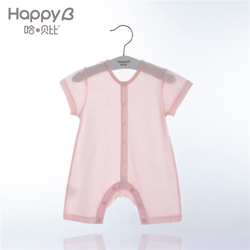 哈贝比（happyB）婴儿衣服男女宝宝春夏装连体衣纯棉短袖前开爬服新生儿内衣