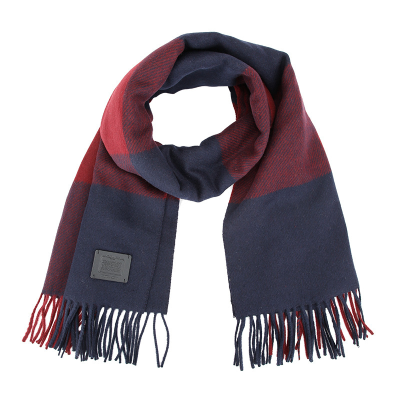 coach蔻驰奢侈品男士红蓝拼色绵羊毛材质双面长款围巾f76389win