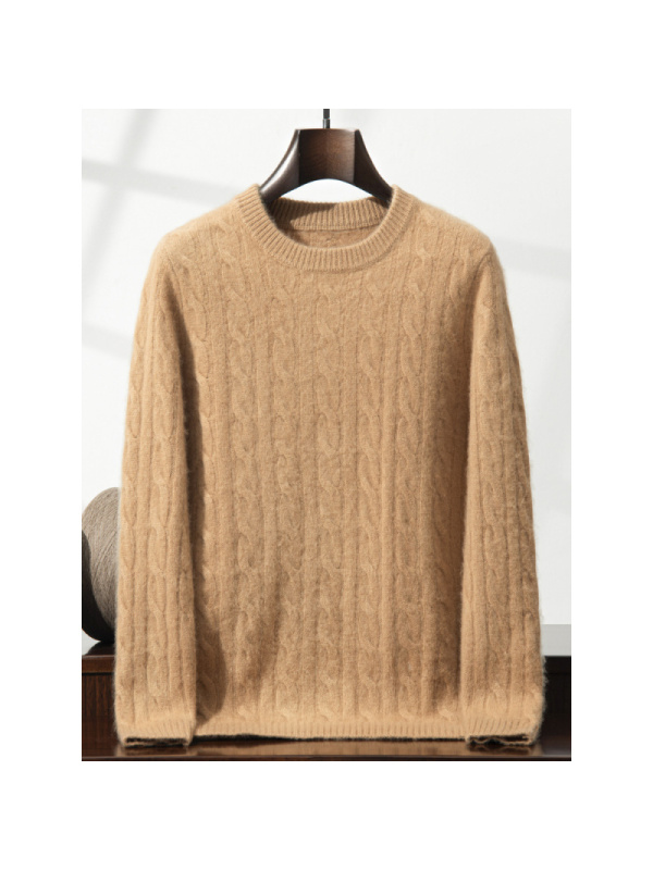 男士加厚圆领羊绒衫秋冬麻花针织长袖毛衣套头宽松羊毛针织打底衫