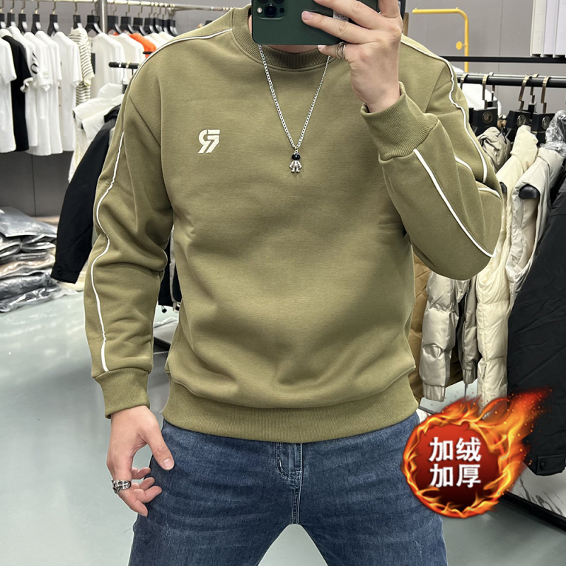 春秋新款卫衣男士刺绣字母时尚圆领长袖体恤打底衫加绒休闲青中年
