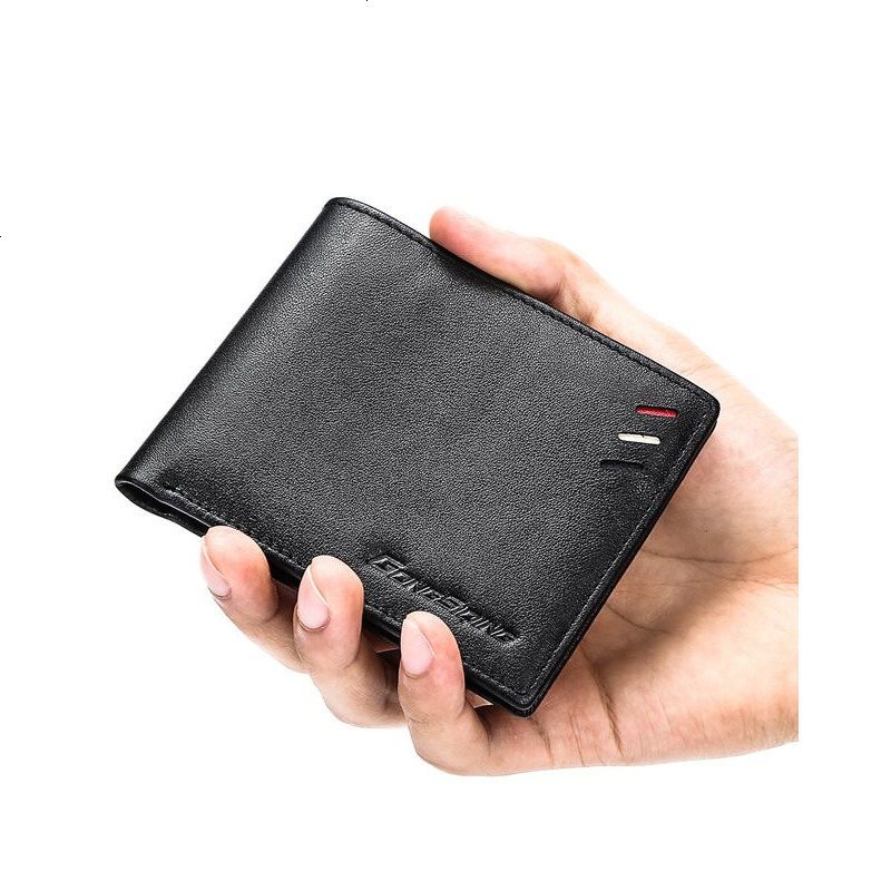2018新品男士多功能头层牛皮短款钱包