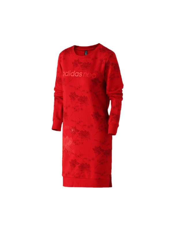 阿迪达斯Neo女装2019春季新款运动服中长款针织卫衣套头衫DZ7608