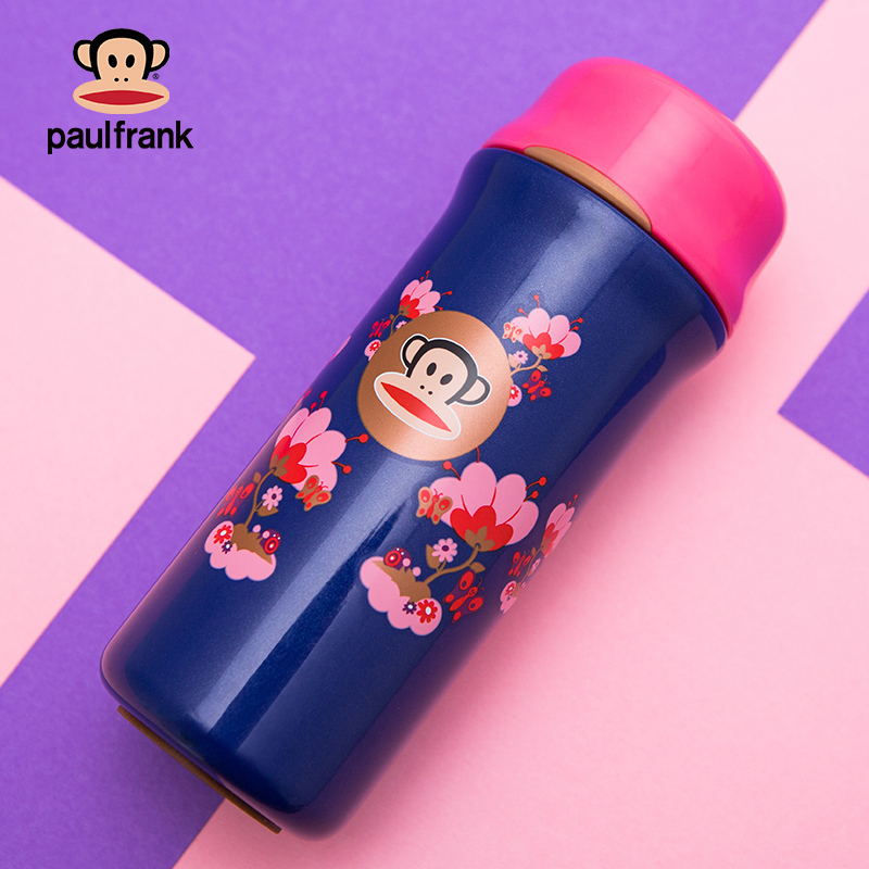 大嘴猴（PaulFrank）不锈钢保温杯女便携直身杯时尚办公创意水杯400ML樱花紫