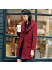 茵曼女冬款绣线大翻领毛呢外套女中长款呢子大衣