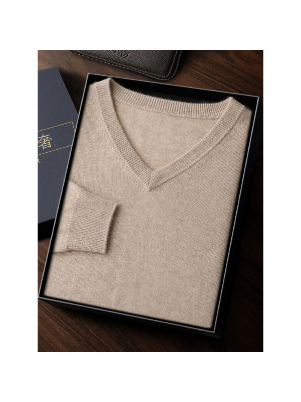 秋冬V领长袖羊绒衫男毛衣纯色鸡心领打底衫休闲男内搭针织套头衫