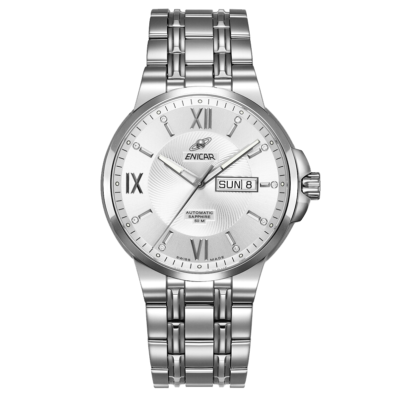 英纳格(enicar)经典系列时尚简约休闲商务钢带自动机械男士手表3168