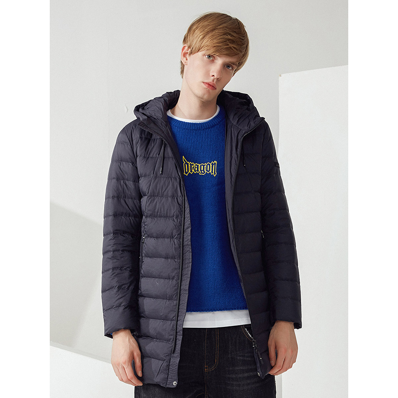 波司登春秋季轻型中长款连帽保暖时尚轻薄男士羽绒服