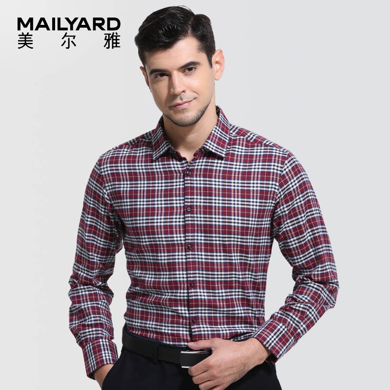 美尔雅(MAILYARD)衬衫秋冬新款男装格子衬衣男士长袖全棉衬衫 267