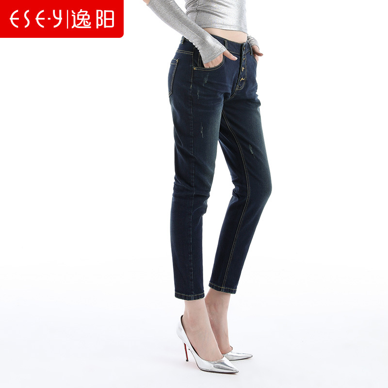 2018春季新款中高腰时尚四粒扣显瘦牛仔裤垮女裤子潮0375MEX