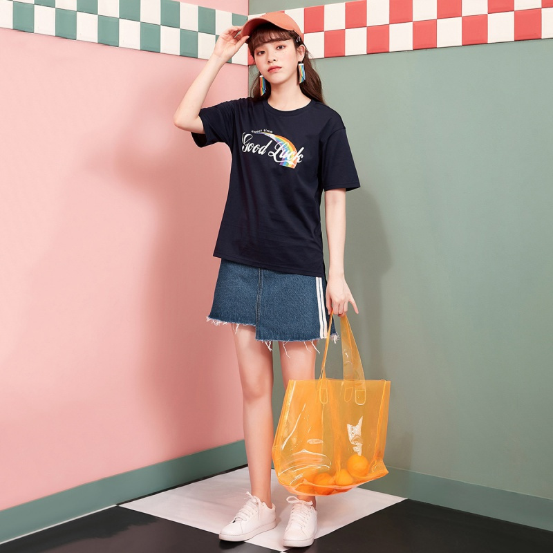 拉夏贝尔夏新款韩版chic短袖女装小彩虹印花T恤休闲