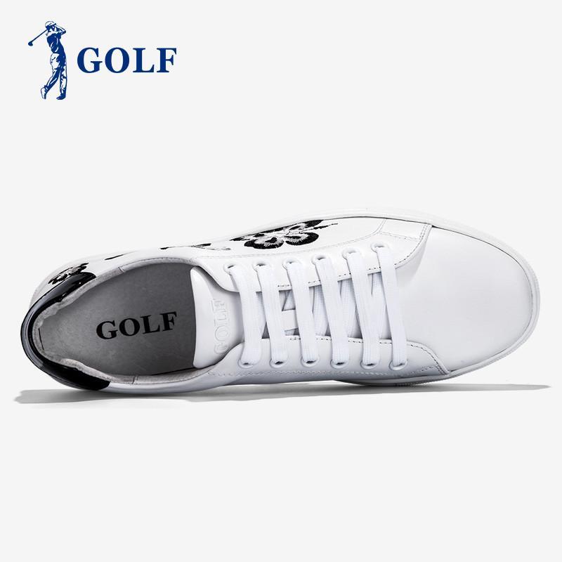 GOLF男鞋板鞋男春季新款简约时尚休闲鞋韩版耐磨系带刺绣真皮鞋子