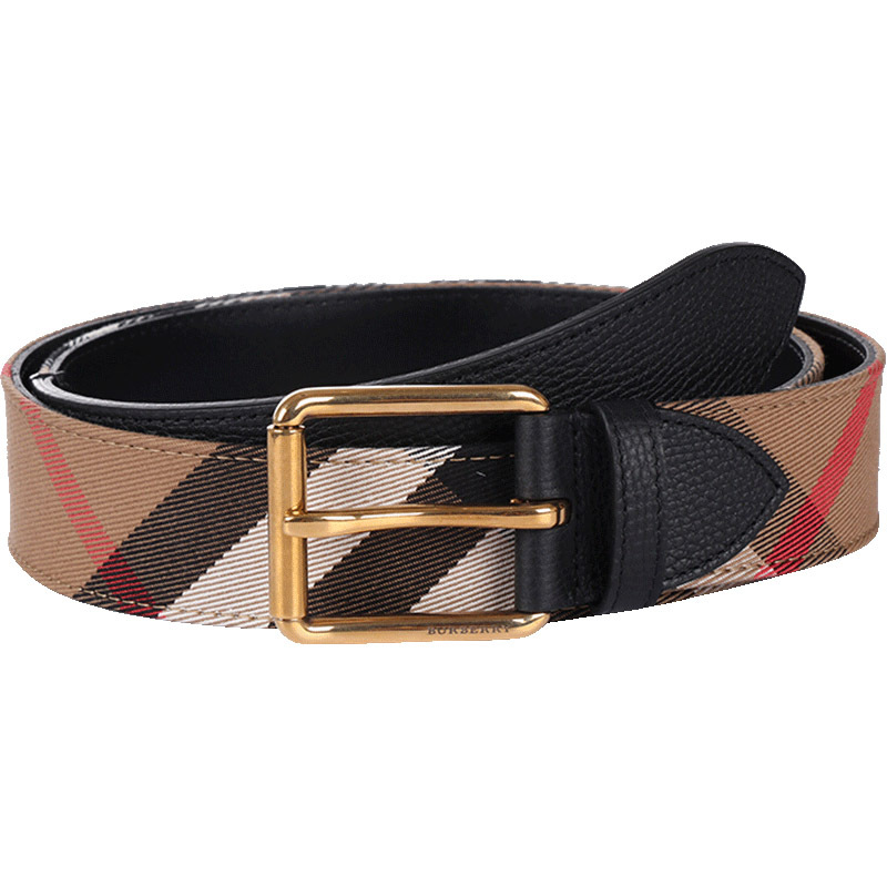 burberry博柏利男士织物配皮针扣式腰带