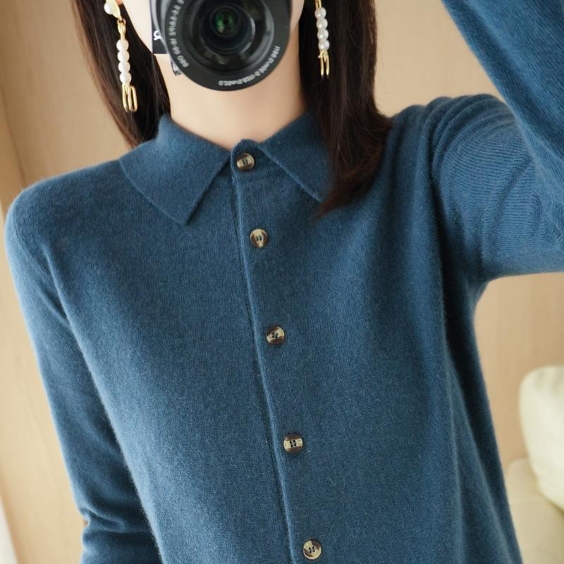 外搭非羊绒衬衫女POLO领针织开衫气质翻领毛衣外套长袖打底春