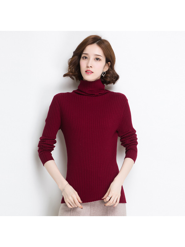 金菊女装冬季新款100%纯羊毛毛衣女士自由领羊毛衫修身显瘦打底衫长袖