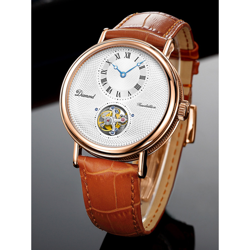 上海钻石牌全自动机械表多功能陀飞轮男士手表防水皮带yt005