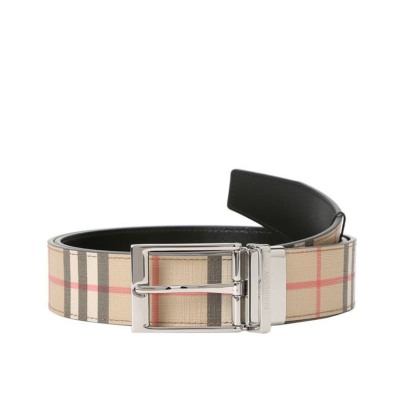博柏利BURBERRY Vintage 男款腰带3.5D 针扣经典条纹织物8025138银扣图片