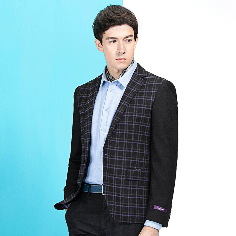 柒牌SEVEN男装西服外套男装秋冬男士时尚商务休闲单西格子修身版西装外套