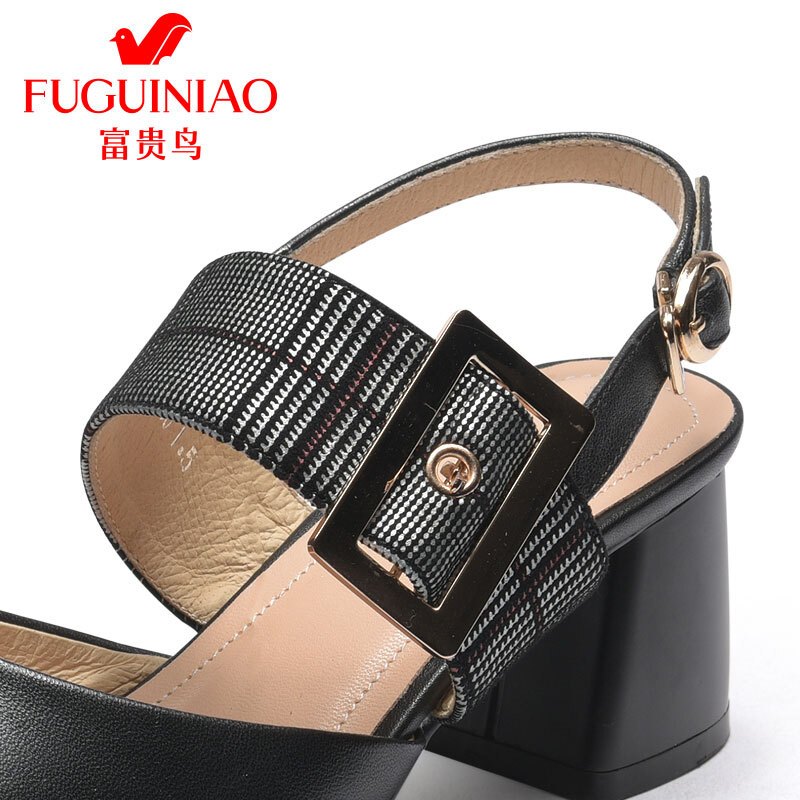 富贵鸟（FUGUINIAO）超火的单鞋女高跟鞋女2018夏季新款凉鞋女方跟女鞋子