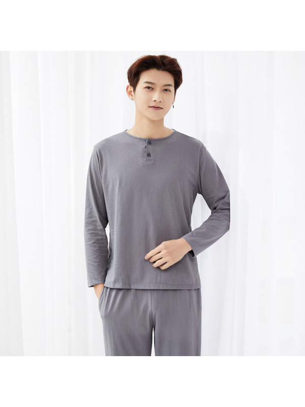 Jusen Shayu睡衣男款春秋全棉长袖半开领简约男士家居服夏季大码