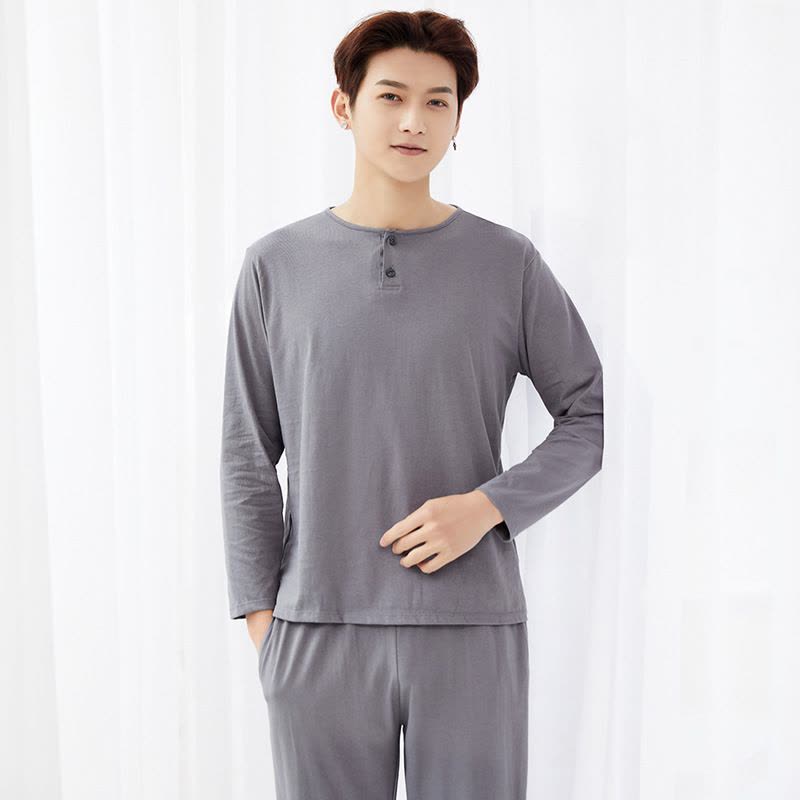 Jusen Shayu睡衣男款春秋全棉长袖半开领简约男士家居服夏季大码图片