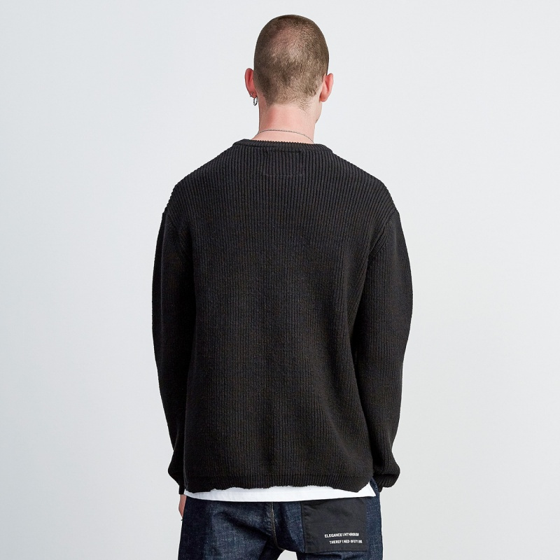 lilbetter线衣男秋天新款破洞圆领青年毛衣军旅套头男士针织衫潮