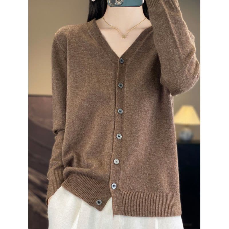 针织衫V领开衫女春秋新款毛衣外套安迪绒纯色短款外搭上衣图片