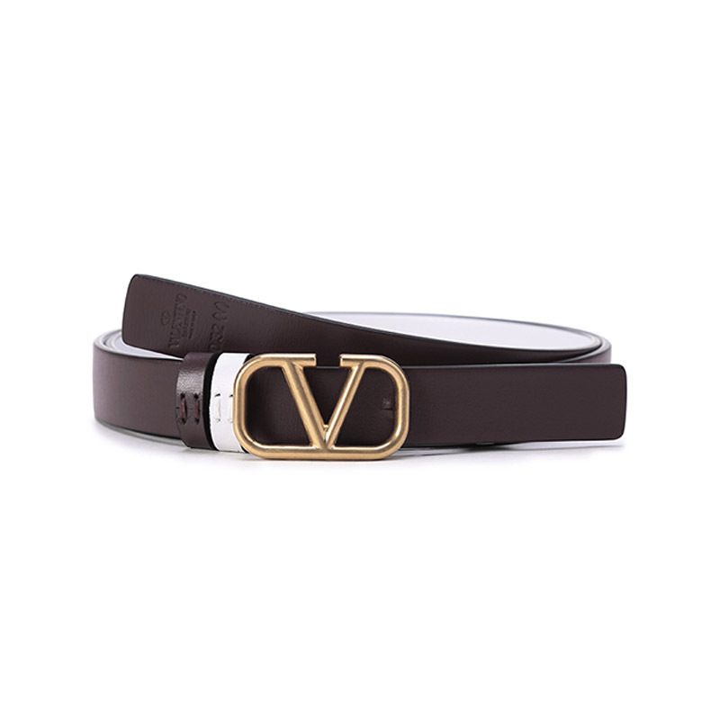 华伦天奴 VALENTINO 女士牛皮复古VLogo板扣式双面皮带腰带 WW2T0S12 ZFR