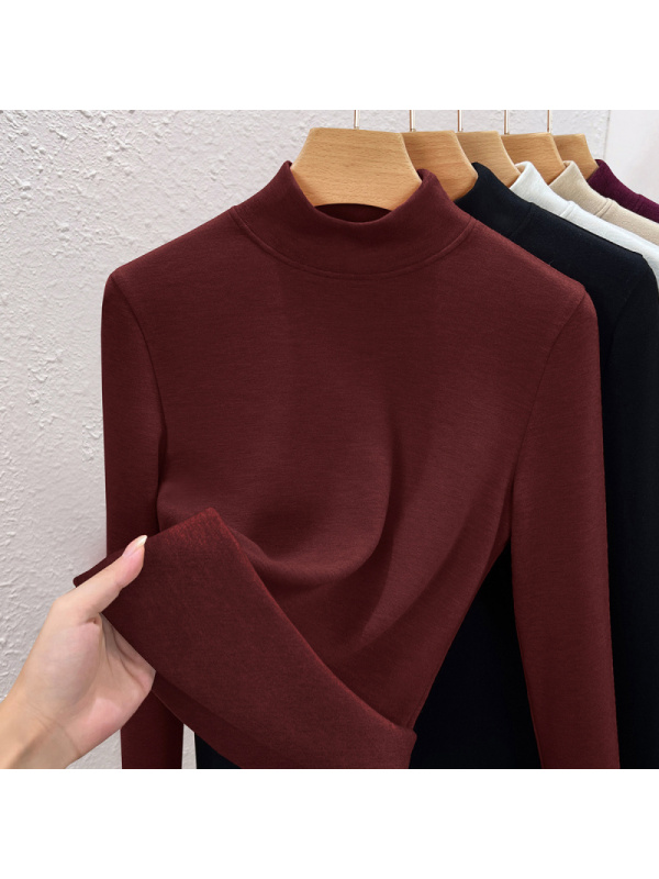 德绒羊绒半高领打底衫女黑科技保暖衣秋冬款厚款内搭加绒黑色上衣