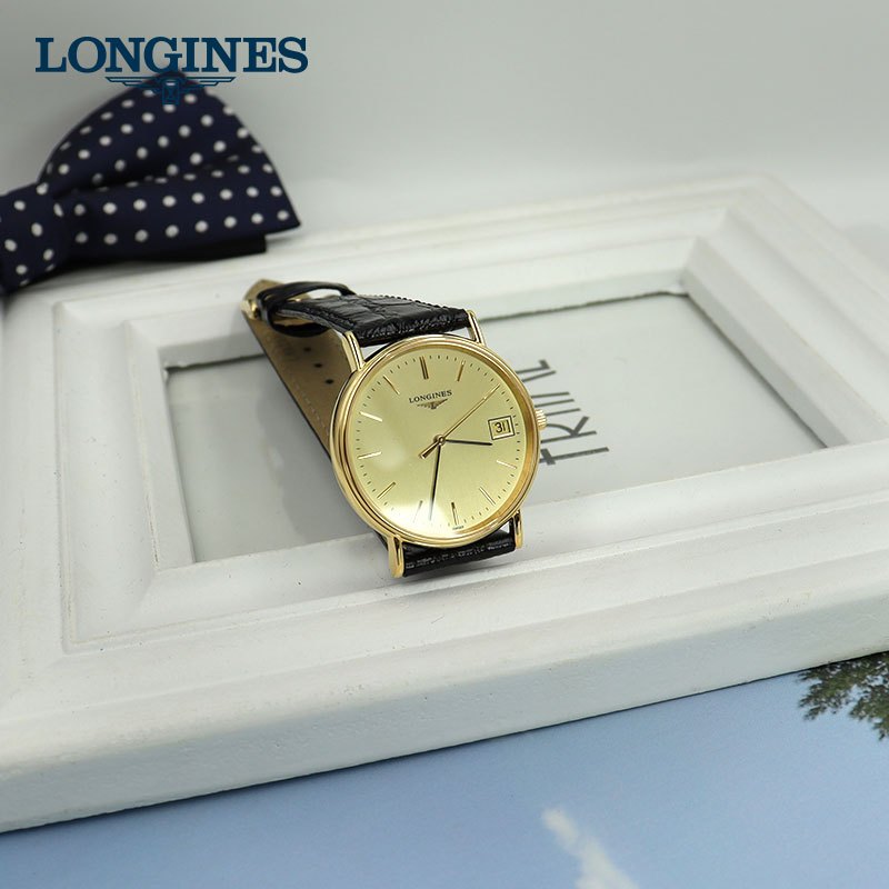 浪琴(LONGINES)瑞士进口瑰丽系列石英表男 金盘黑皮 L4.819.2.32.2 男表