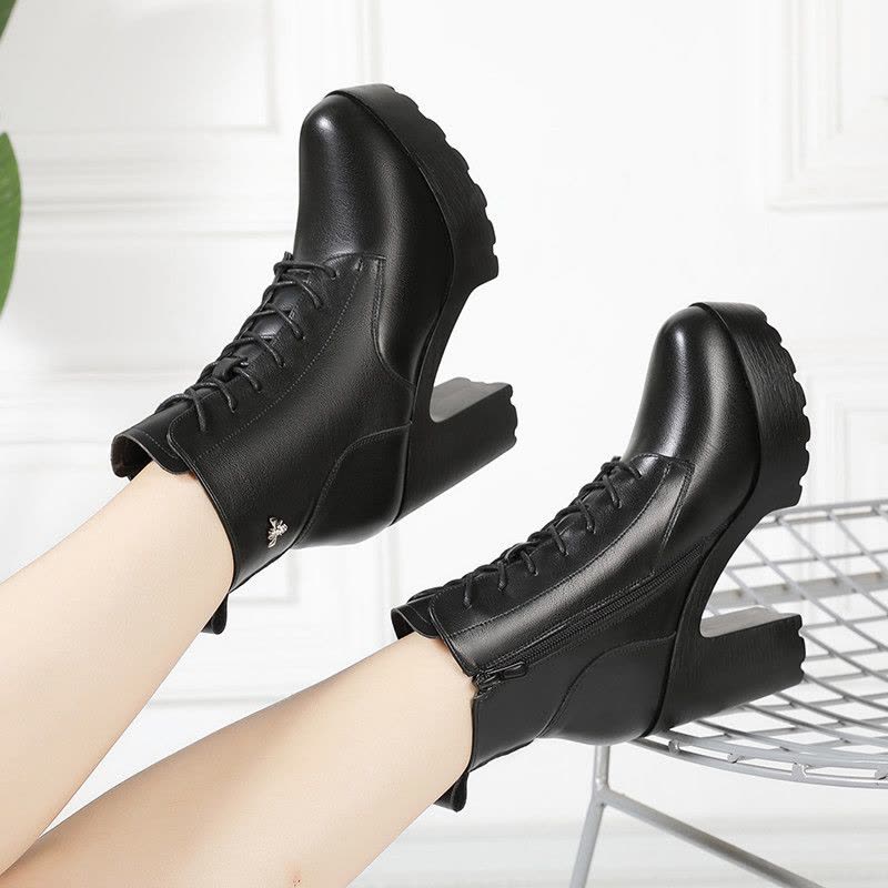 冬季新款马丁靴女粗跟厚底短靴高跟防水台不累脚棉靴增高靴子图片