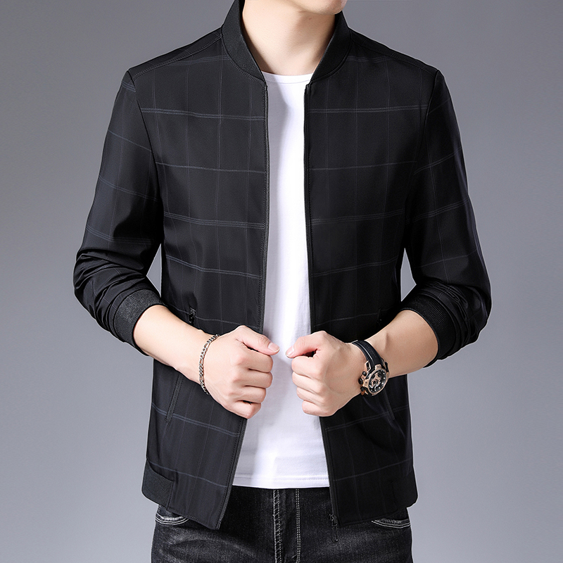 恒源祥夹克男棒球领2020年秋季新款男士休闲格子外套中青年上衣