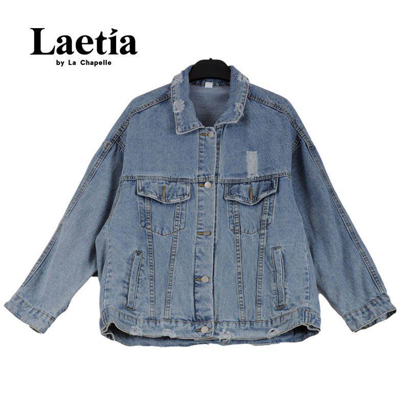 拉夏贝尔Laetia 2021春装新款韩版宽松破洞重工刺绣牛仔外套女