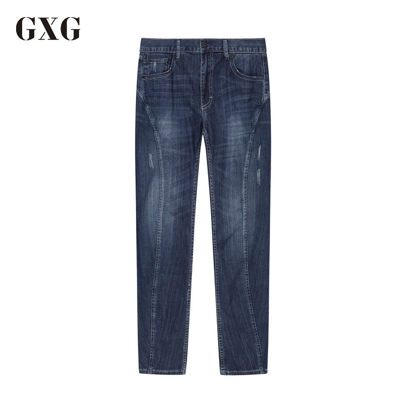 GXG牛仔裤男装 春季男士时尚都市潮流个性深蓝色牛仔裤