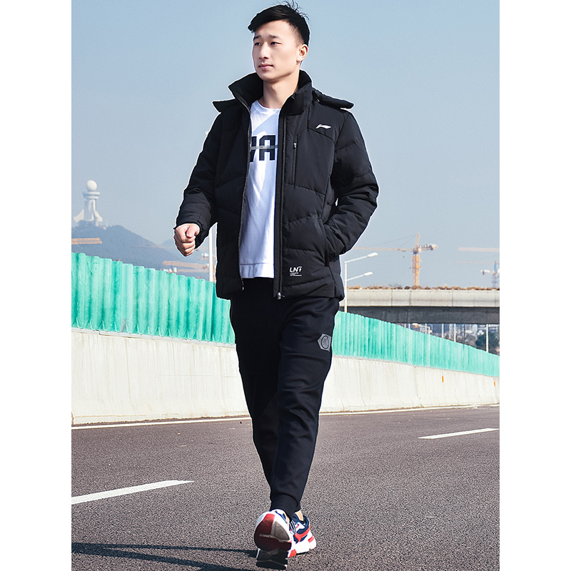 李宁(LI-NING)运动羽绒服男士冬季防风保暖舒适休闲连帽运动服上衣外套AYMN021