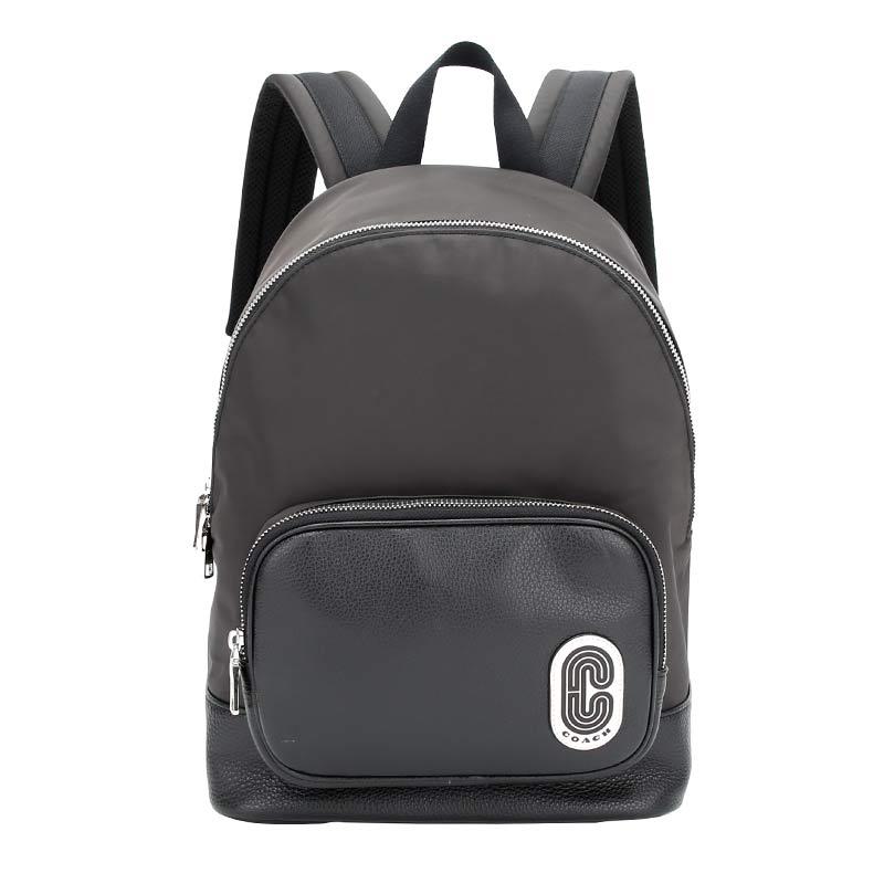 COACH 蔻驰 奢侈品 男士专柜款LOGO印字卡其色拼黑色人造革配皮双肩背包礼物送男友 1700 SKHBK