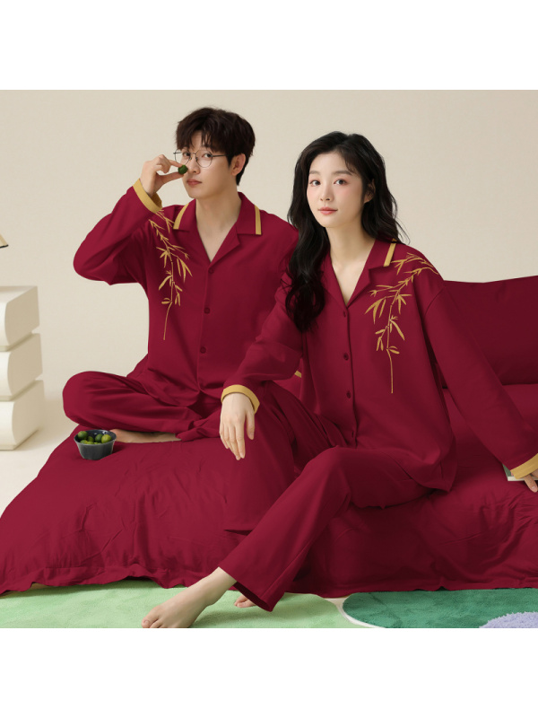 情侣睡衣春秋冬季棉质本命年喜庆结婚红色一男士一女士家居服套装