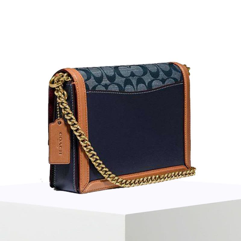 COACH\蔻驰 CHAMBRAY 链条单肩包 盒子椭圆扣牛仔 织物\牛皮革图片