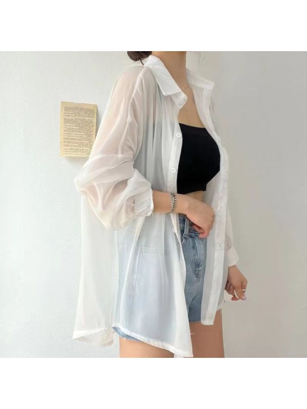 防晒上衣女夏季新款外搭开衫宽松薄款外套女士衬衫设计感纯色衬衣