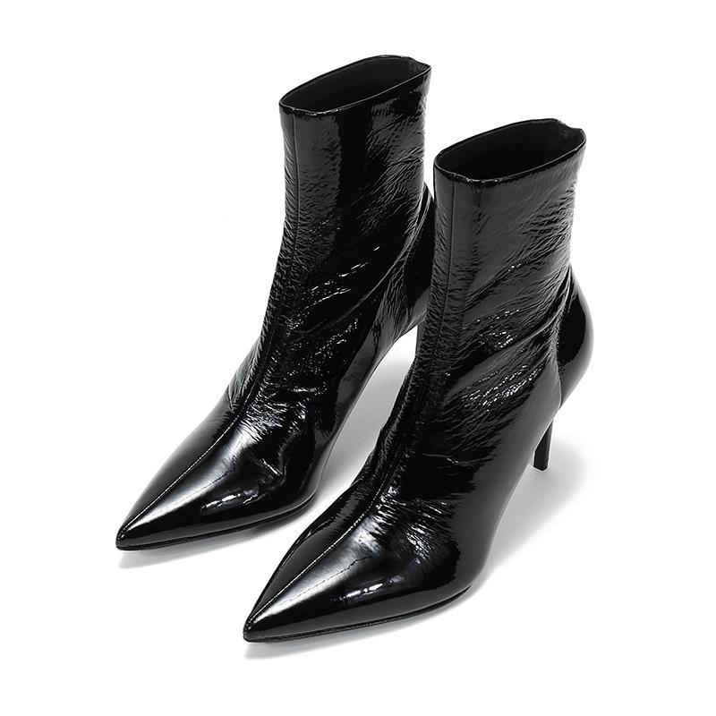 prada普拉达女士织物配皮尖头高跟鞋靴子短靴1t003m3lbk