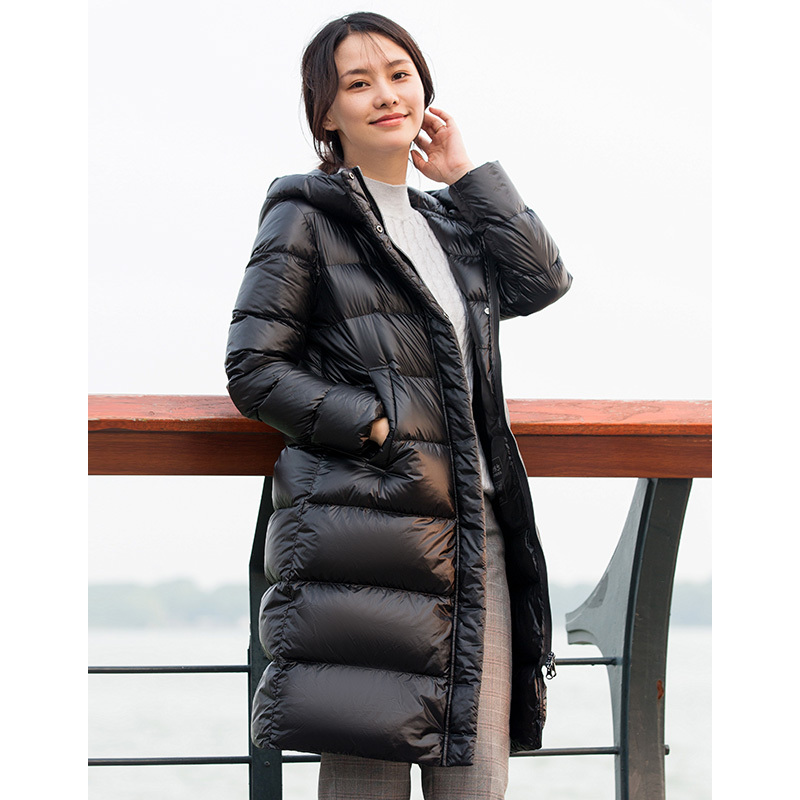 坦博尔2019新款羽绒服女中长款韩版连帽修身时尚休闲面包羽绒服