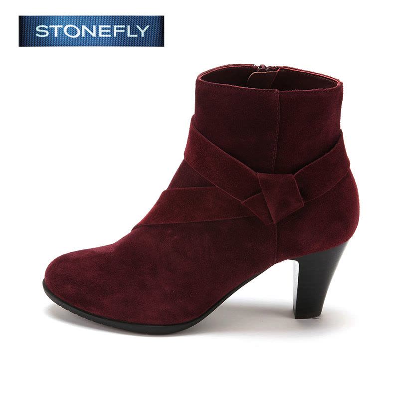 斯通富来STONEFLY反绒皮圆头中跟拉链皮带装饰深口女鞋SD44113211图片
