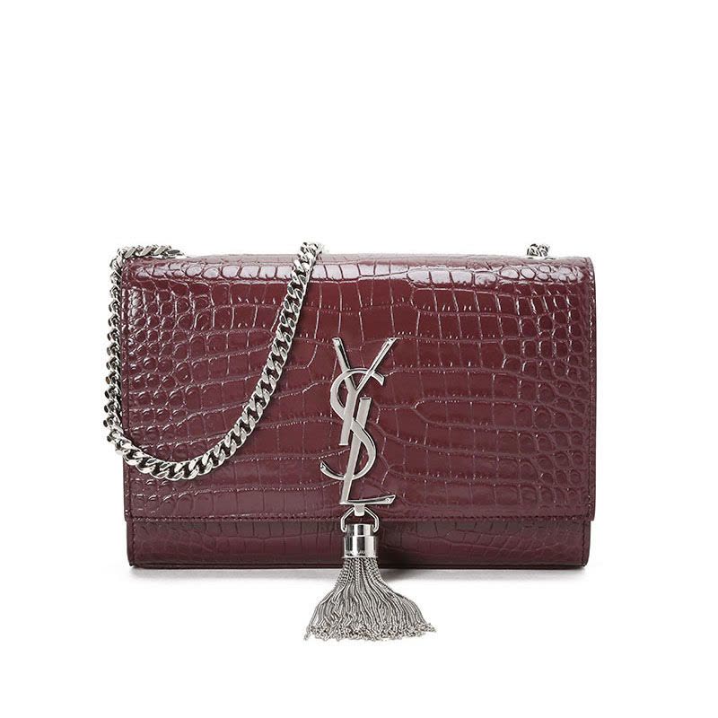 预订 SAINT LAURENT（YSL） KATE 小号 流苏穗 鳄鱼压纹 链条包474366 银链图片