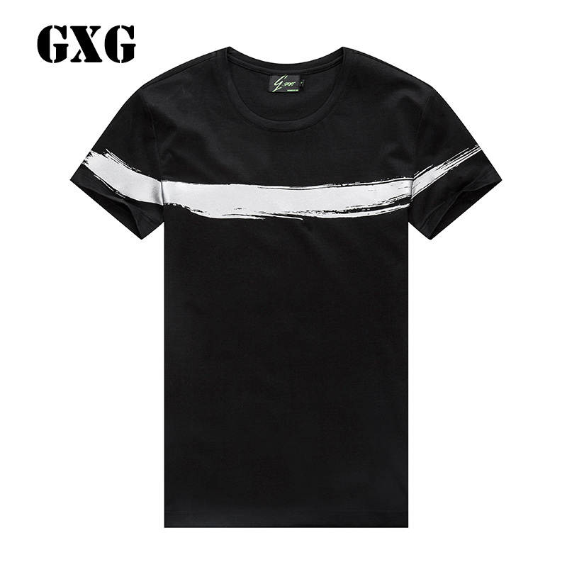 GXGT恤男装 春季男士时尚休闲都市白色圆领修身短袖T恤