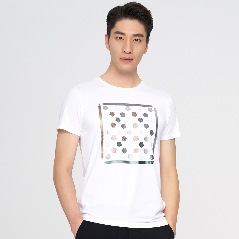 才子t恤男2018夏季新款男士时尚休闲印花韩版修身短袖圆领体恤衫
